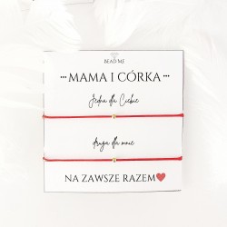 Bransoletka Mama i Córka ze złotym koralikiem na czerwonym sznurku