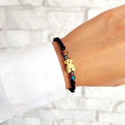 Bransoletka na gumce z koralików i kamienia Hematyt