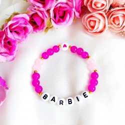 Bransoletka Barbie różowa z imieniem z koralików dziecięca