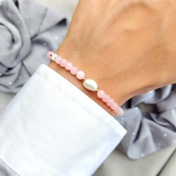 Bransoletka z naturalną perłą masą perłową i różowym jadeitem