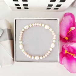 Bransoletka z pereł naturalnych i kremowych kryształków