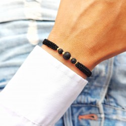 Bransoletka z kamieniami czarna lawa wulkaniczna na sznurku