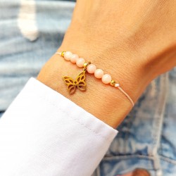 Bransoletka z Motylkiem z różowym jadeitem