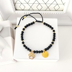 Bransoletka z onyksu i jadeitu z psią łapką i monetką z grawrem