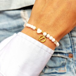 Bransoletka Serce z masy perłowej i złota Literka jadeit Kryształ Górski