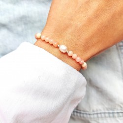 Bransoletka z naturalną perłą i różowym jadeitem