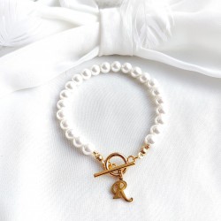 Bransoletka z Pereł z literką i zapięciem Toggle