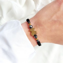 Bransoletka na sznurku z hematytem pleciona czarna