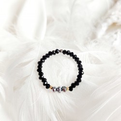 Pierścionek z czarnych i srebrnych Kamieni elastyczny