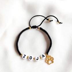 Bransoletka pleciona z imieniem psa i zawieszka psia łapa