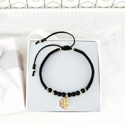 Bransoletka na sznurku z onyksem i jadeitem z koniczynką