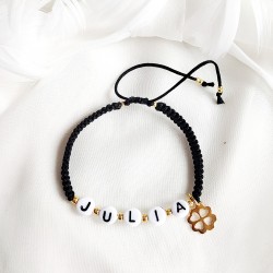 Bransoletka na sznurku z Imieniem z koralików z Koniczynką makrama