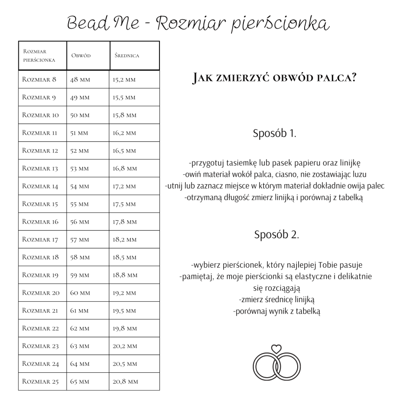 Rozmiarówka pierścionków na gumce