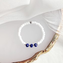 Pierścionek z koralików Biały Granatowy Niebieski na gumce