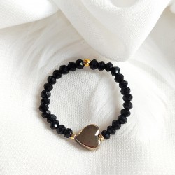 Elastyczny pierścionek z koralików z hematytowym sercem