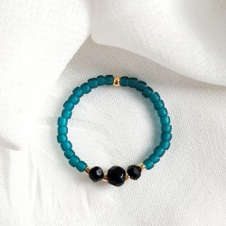 Pierścionek z koralików i kamieni naturalnych czarny onyks