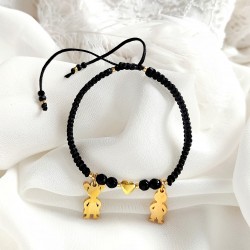 Bransoletka z Grawerem Dziecko Serce z kamieni Jadeit Hematyt na sznurku