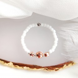 Pierścionek Biały z koralików Różowy Hematyt kamienie naturalne