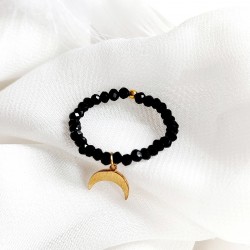 Pierścionek z półksiężycem czarny z koralików