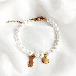 Bransoletka z PEREŁ zapinana z Grawerem - Serce i dziecko