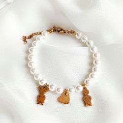 Bransoletka z PEREŁ zapinana z Grawerem - Serce i dziecko