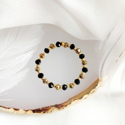 Pierścionek z koralikami czarno złotymi