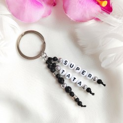 Brelok z imieniem czarny kamienie