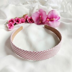 Opaska do włosów w kratkę kratka szeroka róż różowa