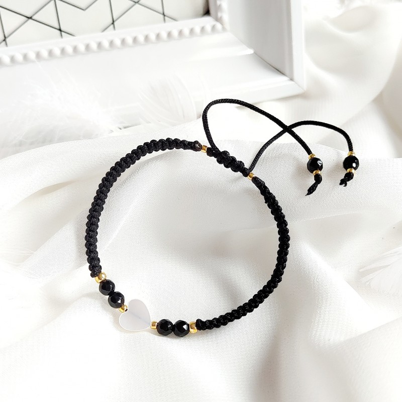 bransoletka handmade z jadeitem i perłowym serduszkiem