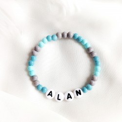 Bransoletka z imieniem dziecka Chłopięca niebieska szara dla Chłopca