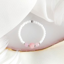 Pierścionek z agatem i Jadeitem różowy biały z kamieni naturalnych