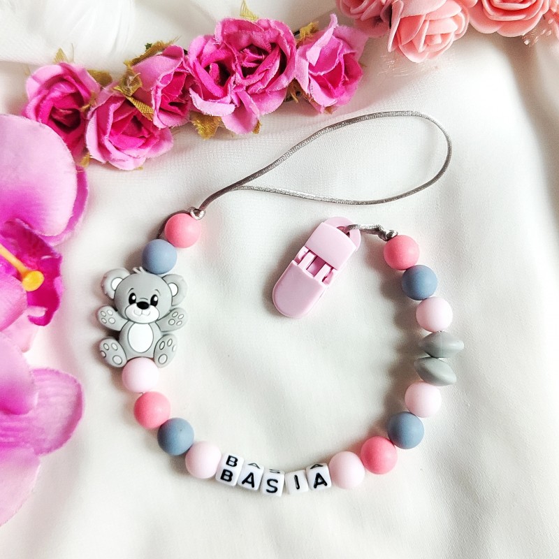 Personalizowana zawieszka do smoczka z imieniem dziecka różowa