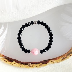 Pierścionek z różowym Jadeitem z kamieni naturalnych czarny