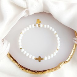 Bransoletka z aniołkiem i krzyżykiem z hematytu