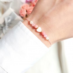 Bransoletka dziecięca z kamieni naturalnych z serduszkiem z Masy Perłowej Agat Kwarc Jadeit