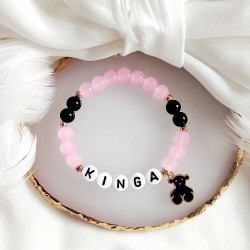 Bransoletka z imieniem dziecka czarno różowa dziecięca