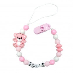 Zawieszka do smoczka z imieniem dziecka różowa lekka