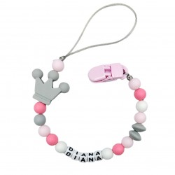 Zawieszka do smoczka z imieniem dziecka Różowa szara