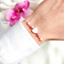 Bransoletka z Kamieni Serce z masy Perłowej agat kwarc jadeit