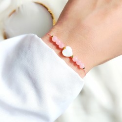 Bransoletka z serduszkiem z masy perłowej z różowym jadeitem