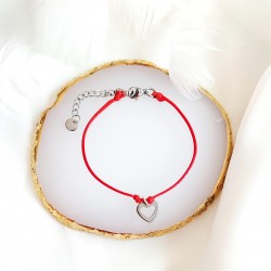 Bransoletka na czerwonym sznurku Serduszko srebrne