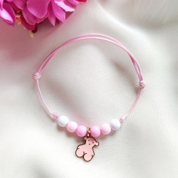 Bransoletka różowa z misiem z koralików dziecięca