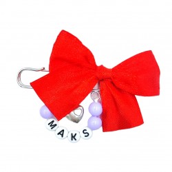 Broszka agrafka do wózka z czerwoną kokardką