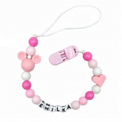 Zawieszka do smoczka z imieniem dziecka różowa przywieszka lekka