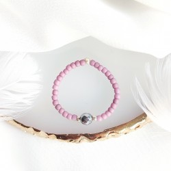 Pierścionek z Hematytem oraz z Koralików fioletowy wrzos