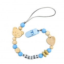 Zawieszka do smoczka z imieniem błękitna beż kremowa lekka