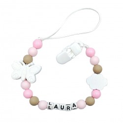 Zawieszka do smoczka z imieniem różowa brąz beżowa