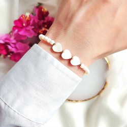 Bransoletka z Masy Perłowej z perłowymi serduszkami