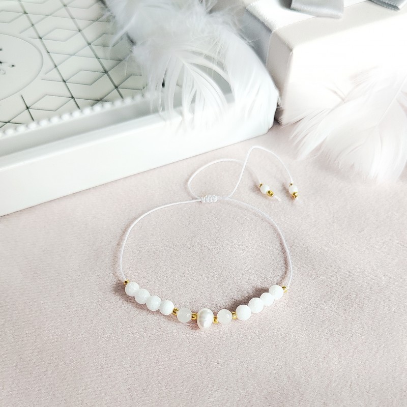 Bransoletka handmade na sznurku z perłą masą perłową i Agat