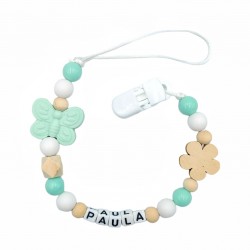 Zawieszka do smoczka z imieniem dziecka miętowa drewniana lekka